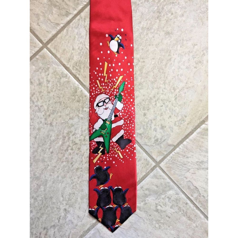 NWT Polar Pals CHRISTMAS TIE Hand‎ Made 100% Silk 58 1/2" Rocking Santa Red